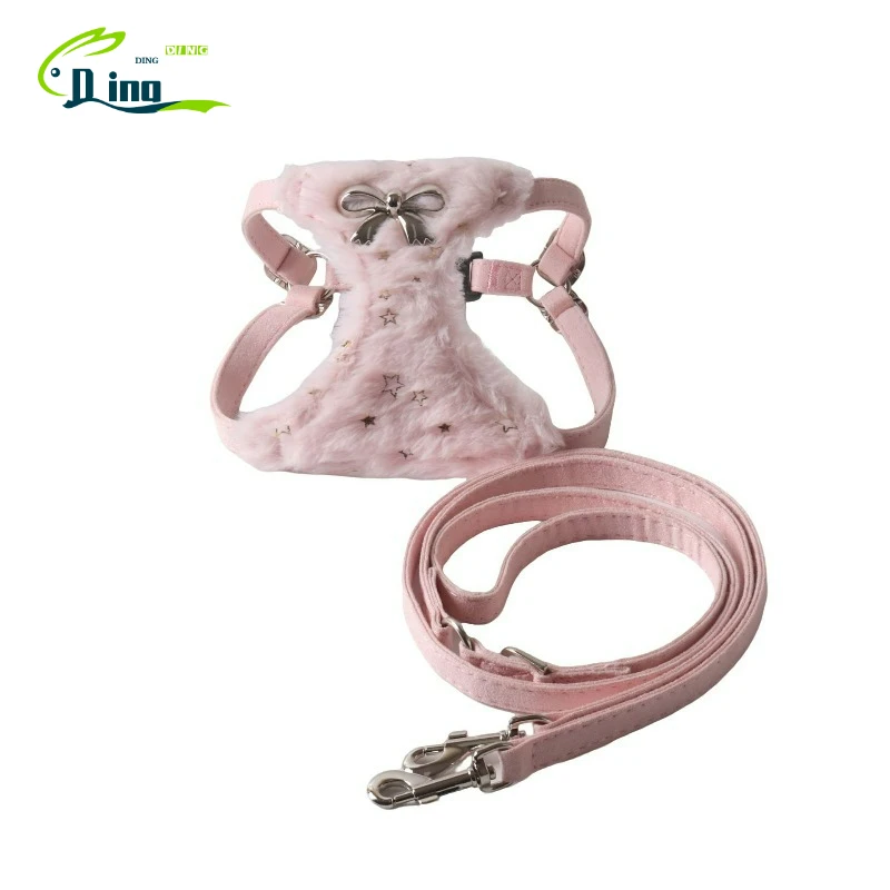 

Новый поводок для собак, шлейка для маленьких собак, металлический бант, имитация кроличьего меха, золотое тиснение, комплект шлейки, товары для животных, аксессуары для щенков
