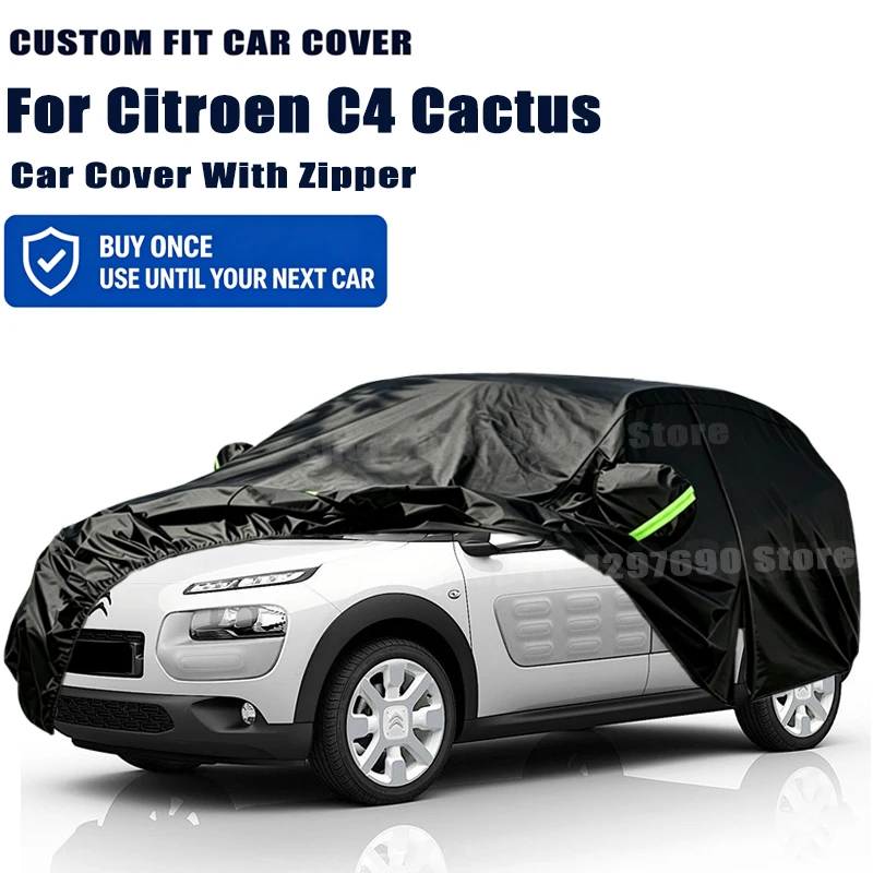 For Citroen C4 Cactus Outdoor Full Car Cover With Zipper Snow Cover Sunshade Waterproof Dustproof Exterior Protection