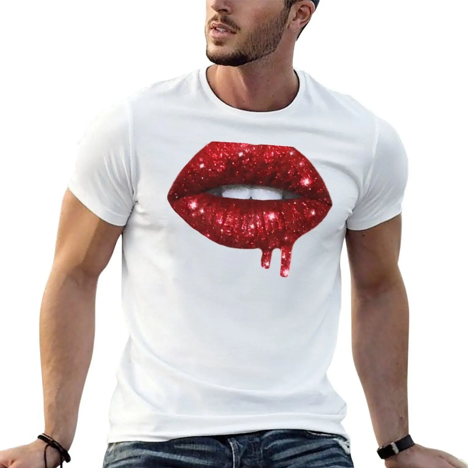 Red glitter lips, Open mouth, lips with teeth, make up, paint dripping T-Shirt