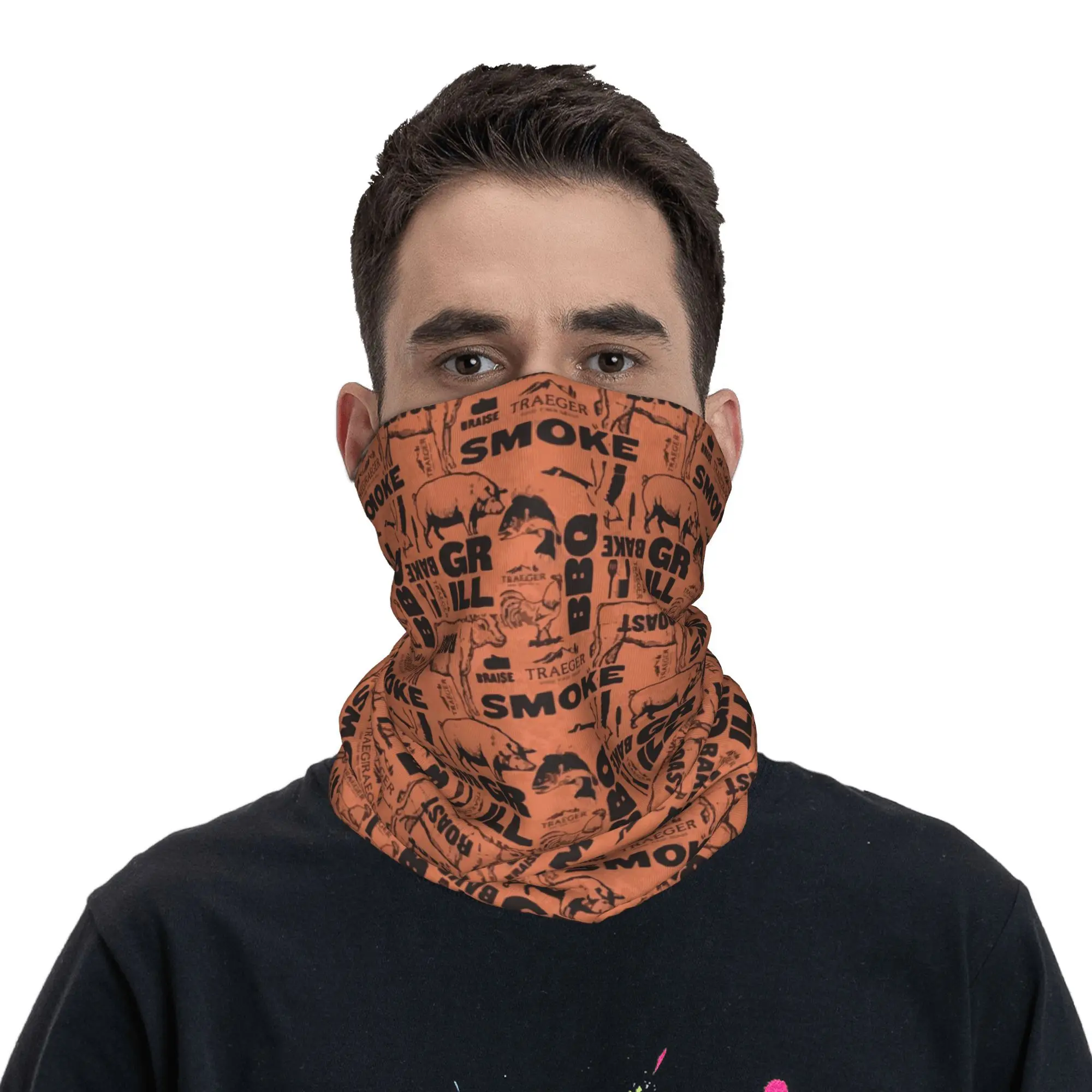 

Traeger BBQ Smoker Butcher Pattern Bandana Neck Gaiter Printed Wrap Scarf Warm Face Mask Cycling For Men Women Adult Washable