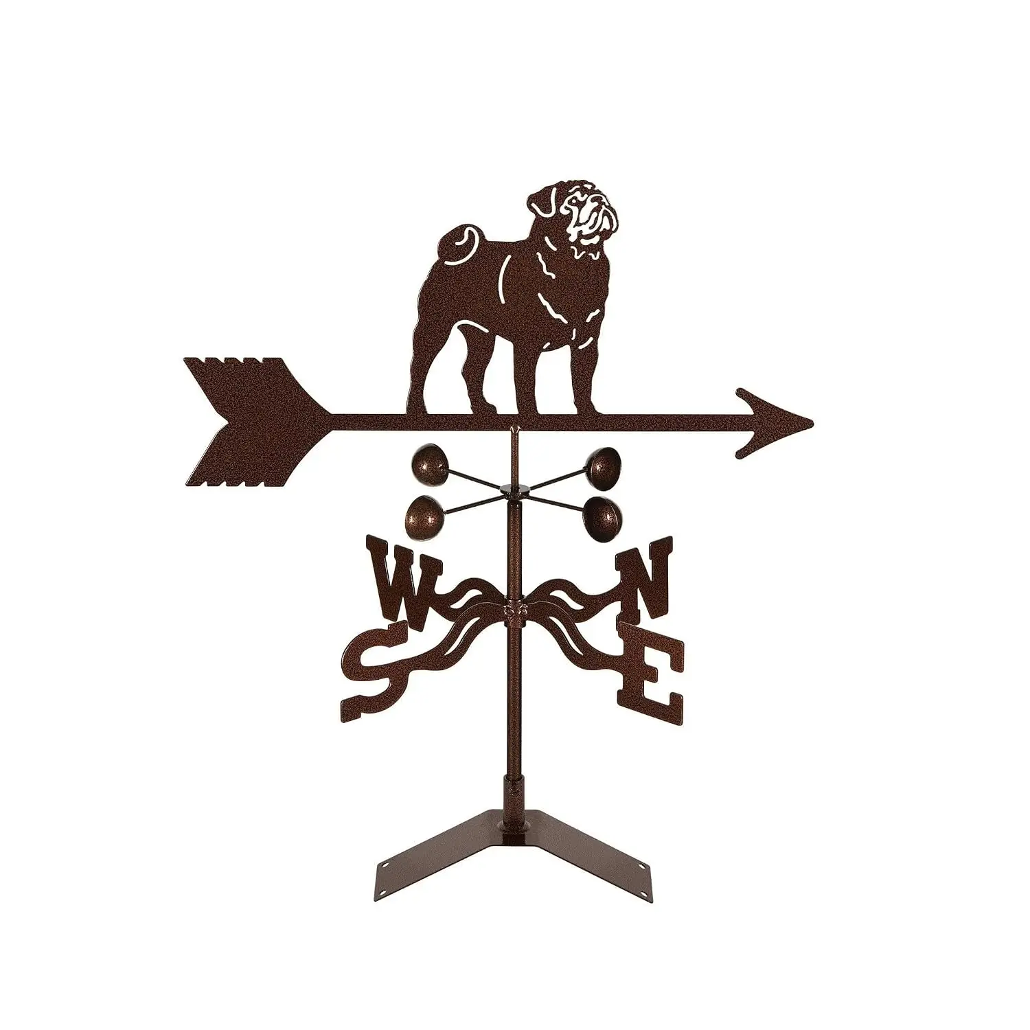 EZ Vane Steel Pug Dog Weathervane with Wind Cups — Roof Mount, Customized