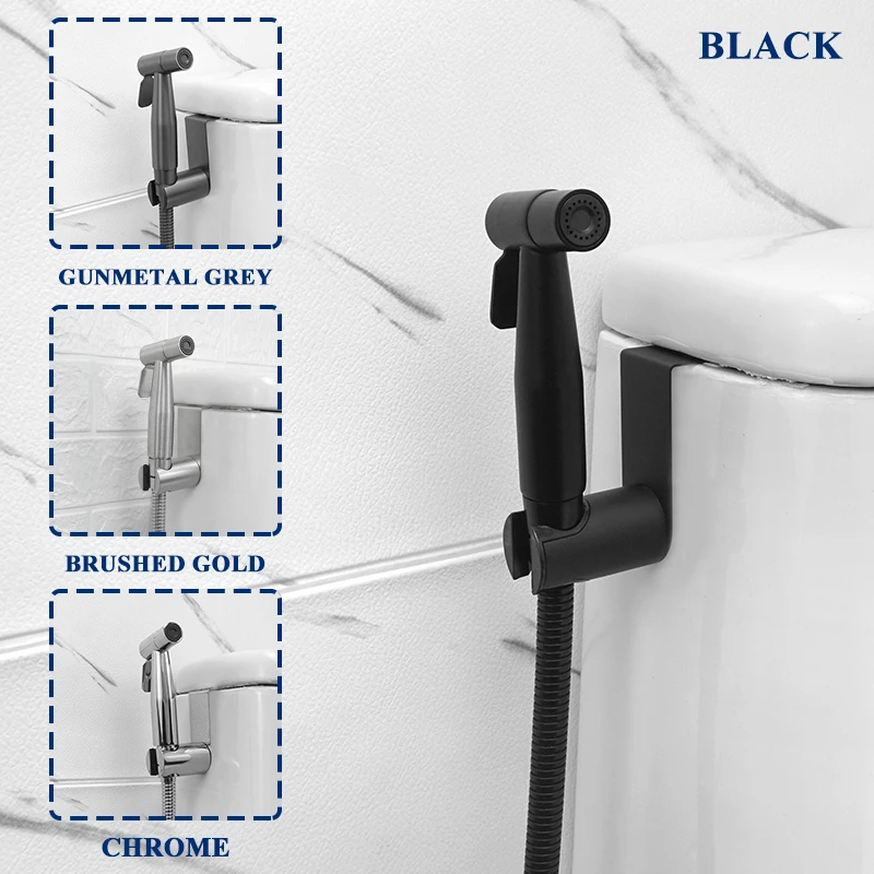 Tank Hooked Black Toilet Bidet Sprayer Set Hand Hold Stainless Steel Shattaf for Bathroom Personal Cleanse Bidet Jet Shower Head 