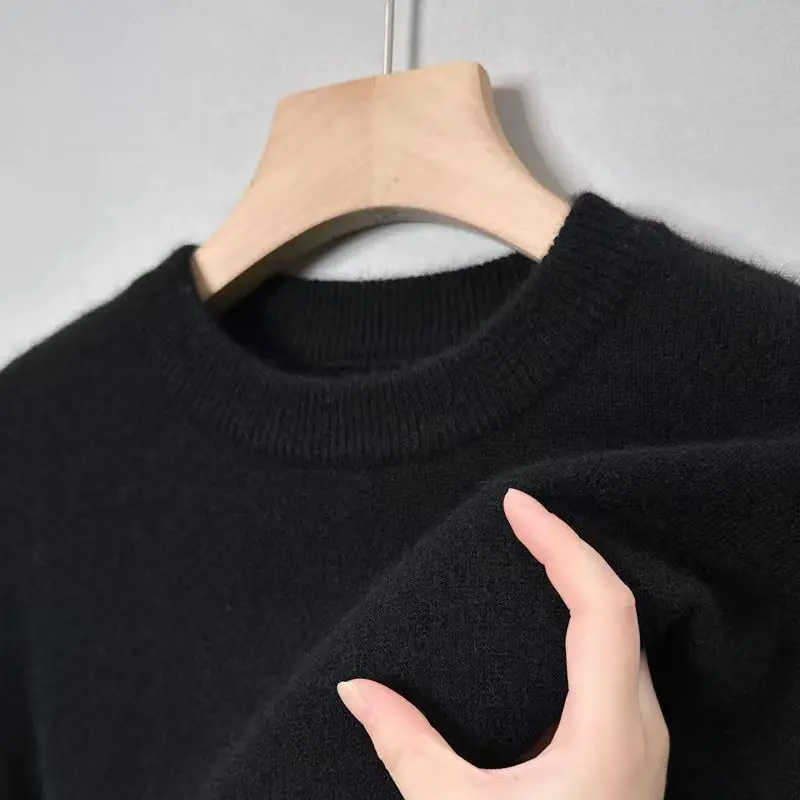 High-Grade Pure Woolen Sweater Men's 100% Pure Wool Thickened Warm Semi-Turtleneck Round Neck Winter Knit Bottom Pullover Men's