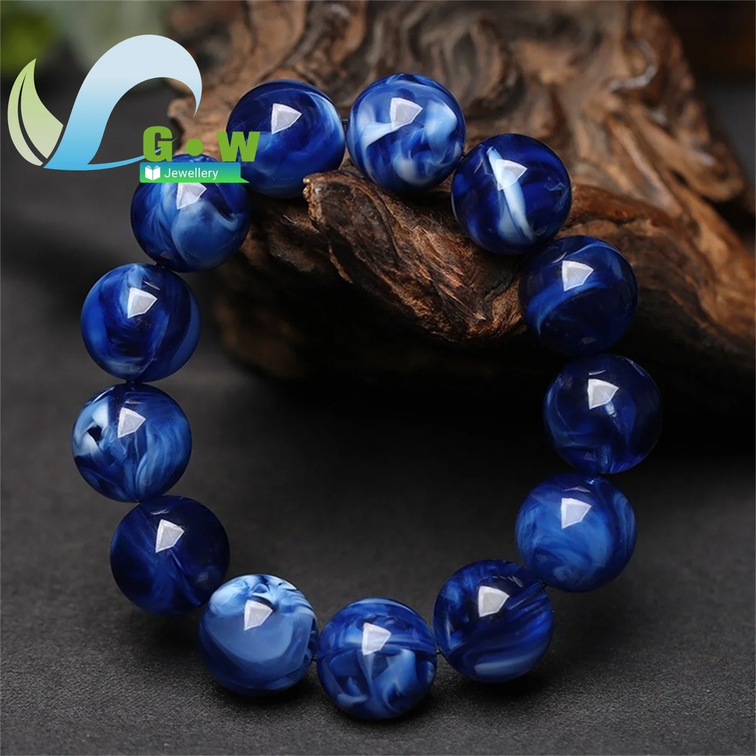 Blue Amber Single Loop Bracelet 108 Round Beads Unisex Handband Second Generation Resin Amber Jewelry Live Stream Wholesale