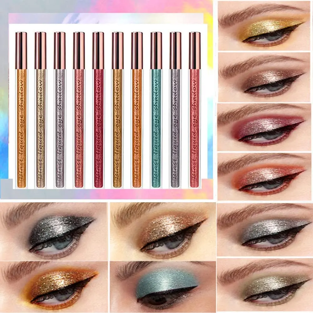 10Pcs Liquid Eyeshadow Eye Liner Pen Metallic Diamond Shiny Eyeshadow Palette Shimmer Pigmented Long lasting Cosmetic Makeup Kit