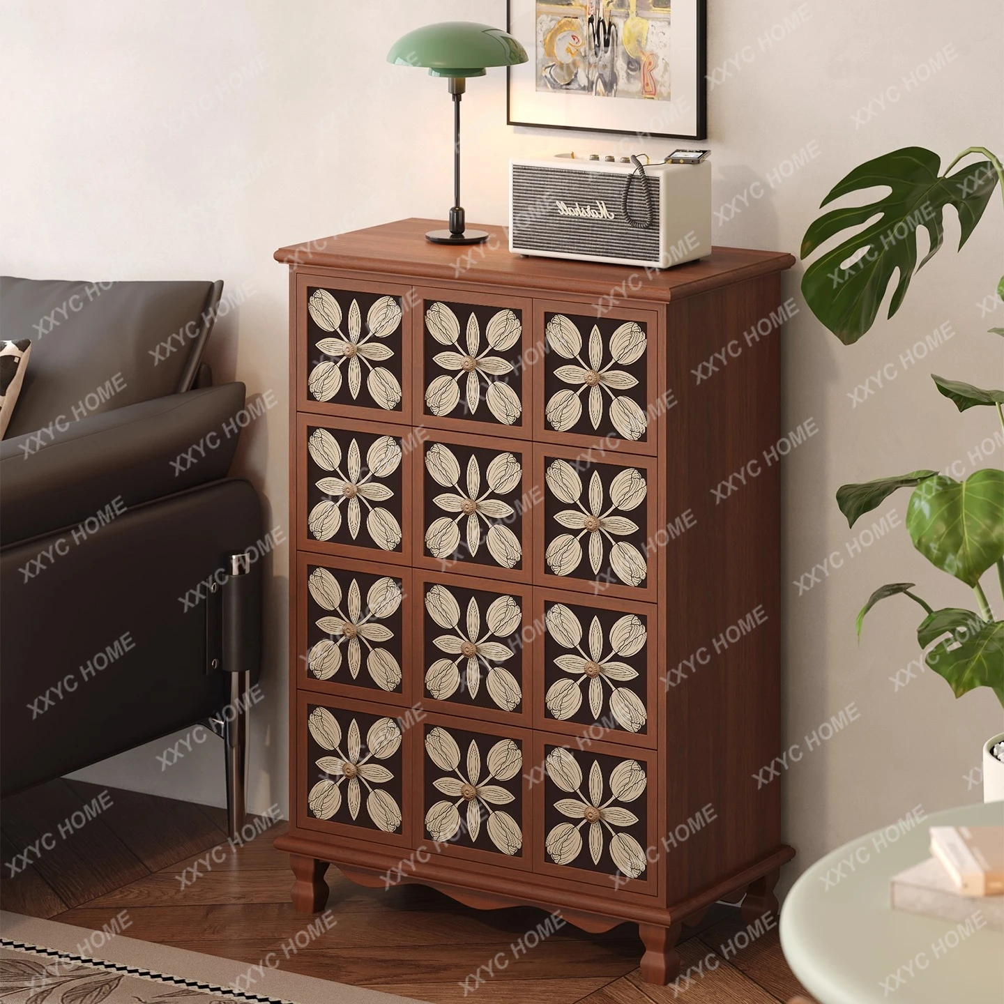 Retro style solid wood four chest cabinet living room home storage bedroom drawer cabinet