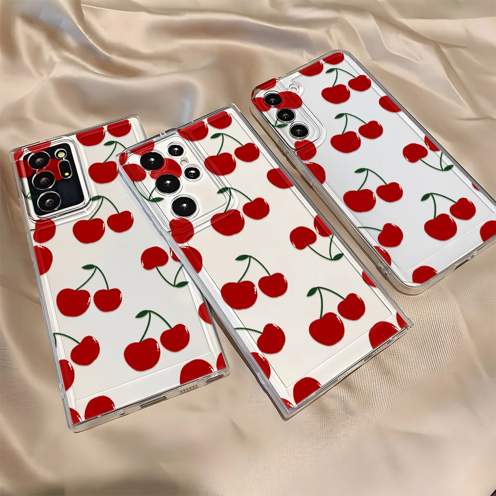 Custodia per telefono dipinta in ciliegio per Samsung Galaxy A56 5G A36 A26 A55 A16 A15 A34 A35 A33 A53 A06 A05s A05 A54 A25 A14 A13 Cover morbida