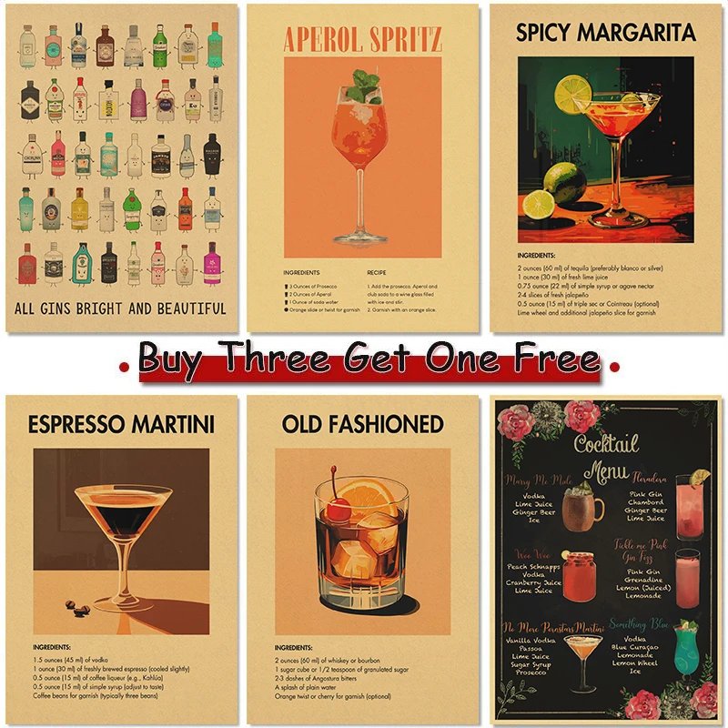 Classic Summer Bar Mixing Steps Poster Vintage Kraft Paper Cocktail Mojito Paloma Whiskey Tequila Cafe Art Wall Decal Decoration
