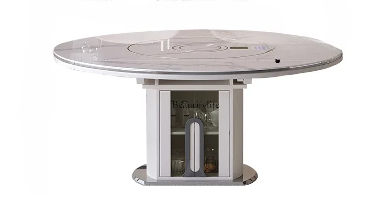 X4 Italian rock slab dining table Modern simple household induction cooker embedded turntable Multifunctional round table