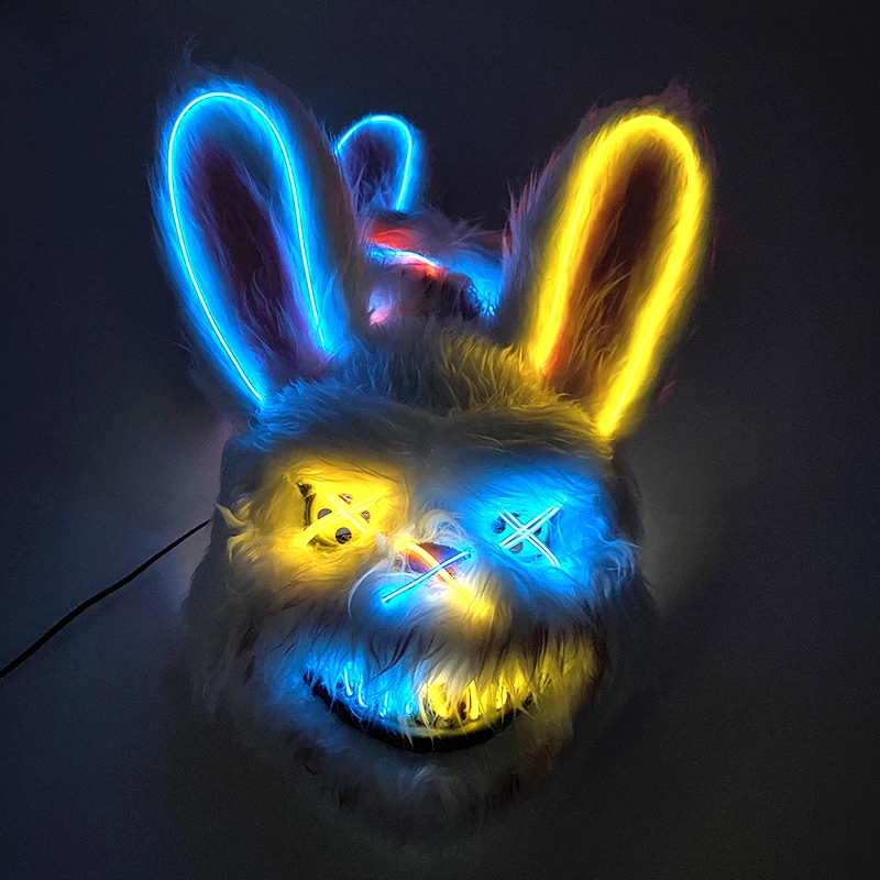 Halloween luminous Scary Bunny Mask LED light up Bloody Bunny Mask Creepy Masks With Ears for Girl boy Halloween Cosplay costume