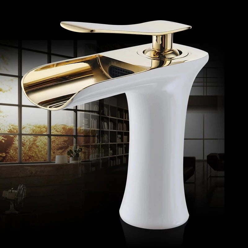 

Basin Faucets Waterfall Bathroom Faucet Single handle Basin Mixer Tap Bath Antique Faucet Brass Sink Water Crane Silver 6009