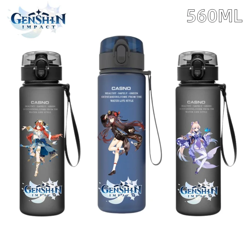 Anime 560ML Genshin Impact Amber Lisa Minci Water Cup Portable Children Plastic Outdoor Sports Large Capacity Water Bottle Gift