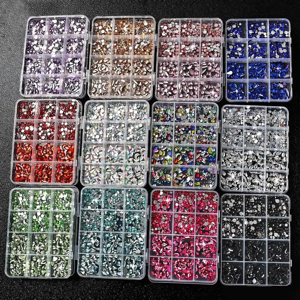 

12Grids/Box Mix Nail Rhinestones Glitter Diamond Manicure Decor Mix 3D Gems Charms Crystal Craft Art Nail Beauty DIY Manicure