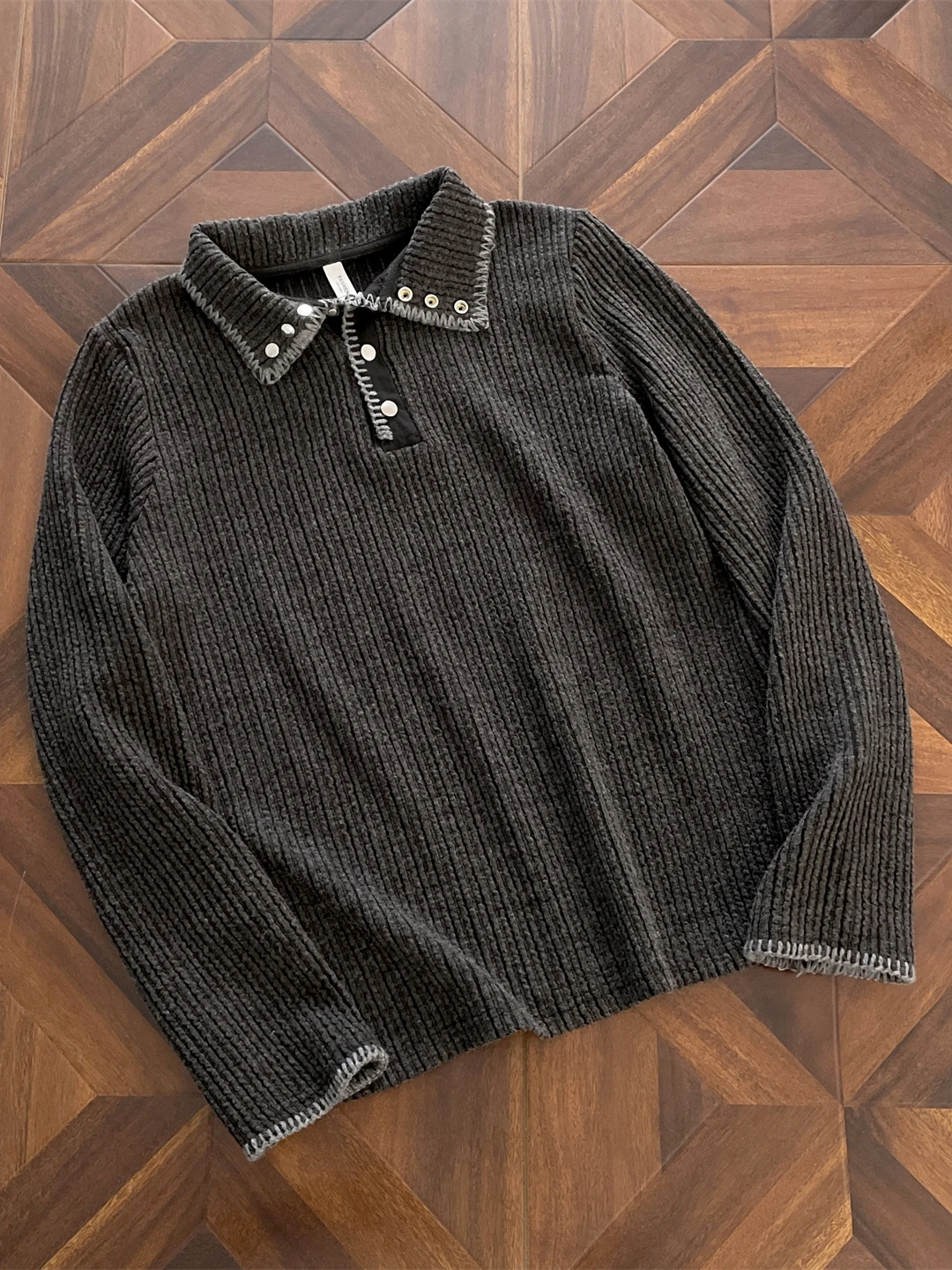 Men's High Collar Button up Knitwear Loose Fit Vintage Court Style Autumn Winter Base Layer Sweater Warm Casual Long Sleeve
