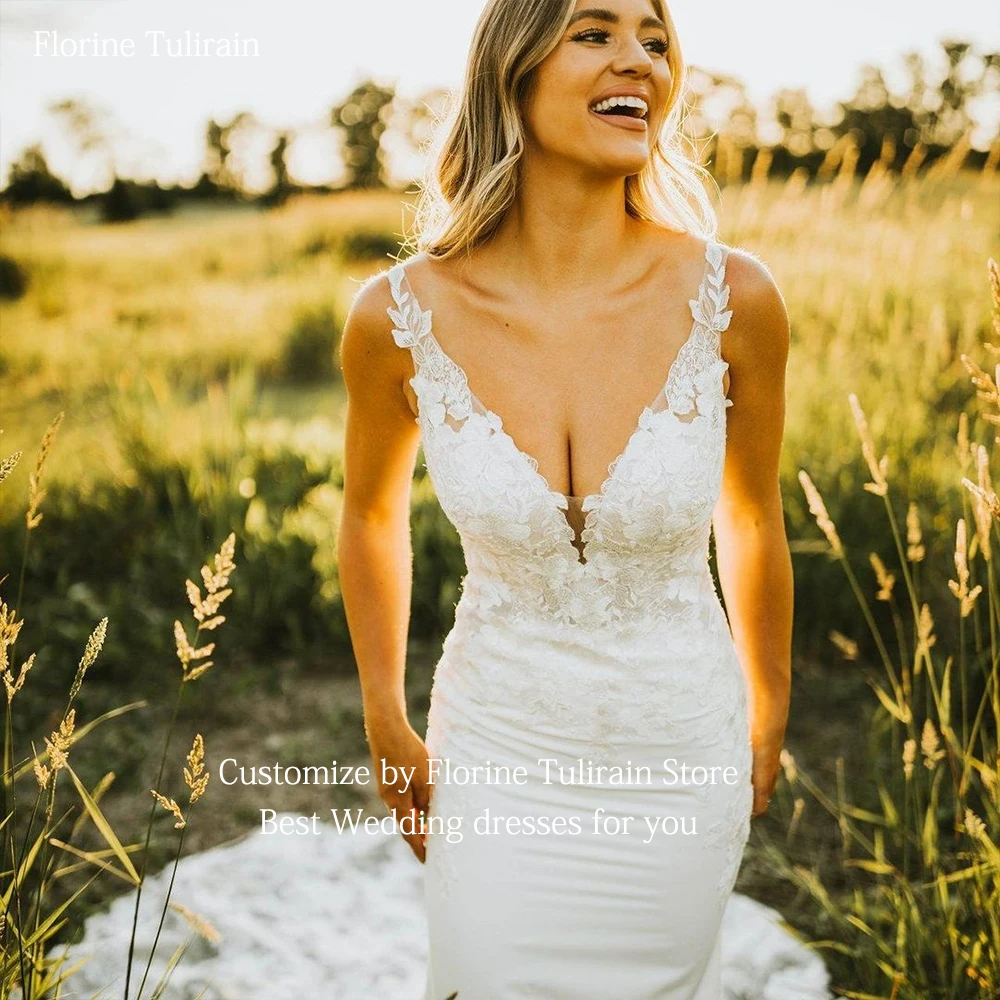 Vestido De novia elegante con espalda descubierta y escote en V profundo, elegante, a la medida, hasta el suelo