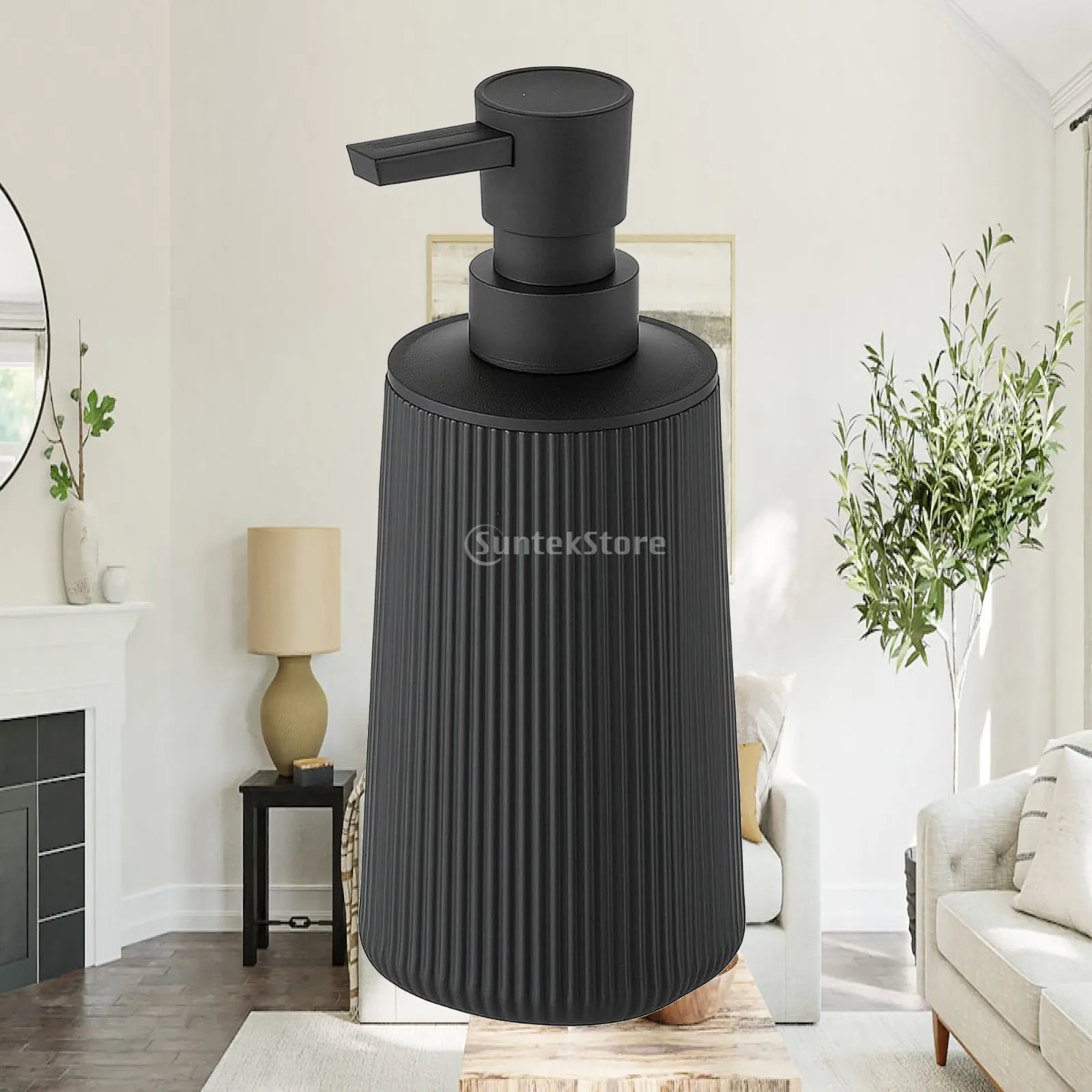 Black Liquid Soap Pump Dispenser ABS Ribbed Refillable Bottle for Vanity Sink Kitchen Bathroom Hotel Countertop