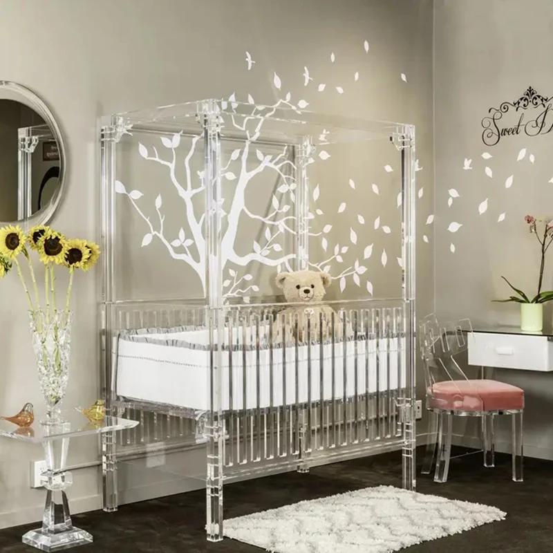 Large transparent acrylic crib crib children's bed frame nest acrylic Chinese design style