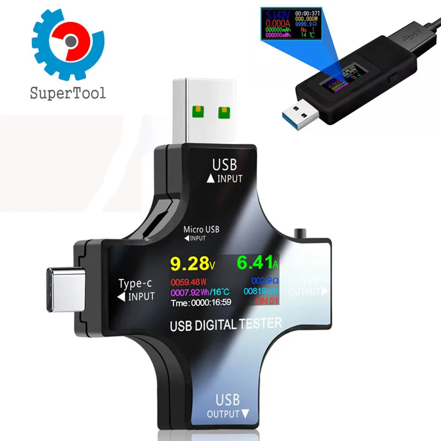 12 in 1 Color PD USB Tester Type-C PD Digital Voltmeter Vurrent Meter Ammeter Detector Voltage Usb Current Tester Measurement