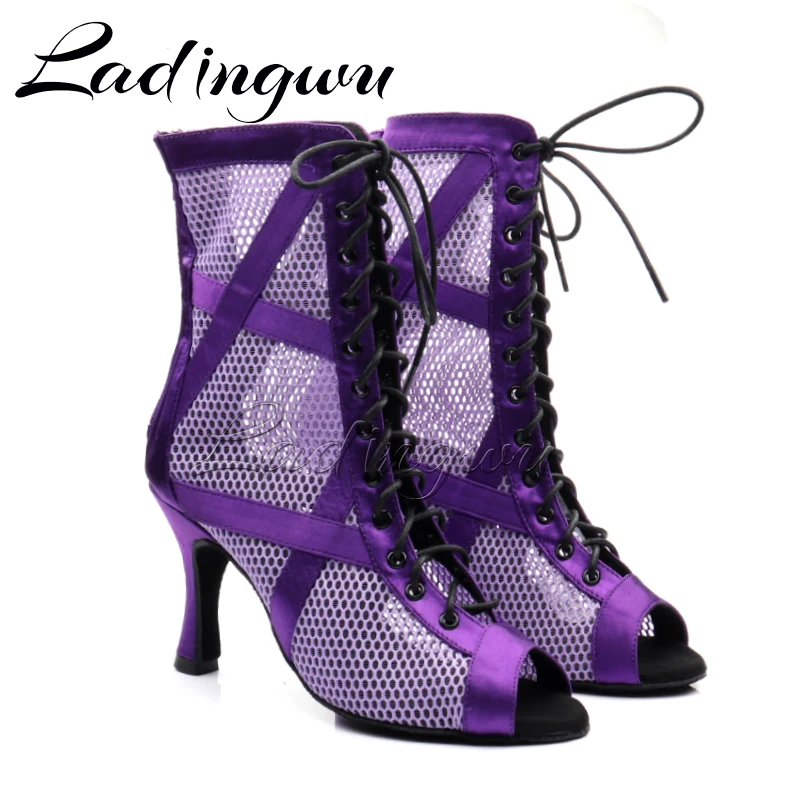 Ladingwu Purple Dance Shoes Women\'s  Party for Ladies Dance Boots Sexy Cuba High Heels Zapatillas Latin Women Dance Shoes