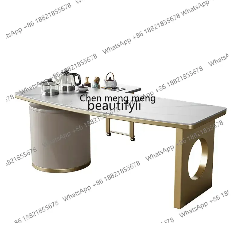 

cc182R11 Modern Light Luxury Tea Table Corner Shaped Tea Making Kung Fu Tea Table Stainless Steel Stone Plate
