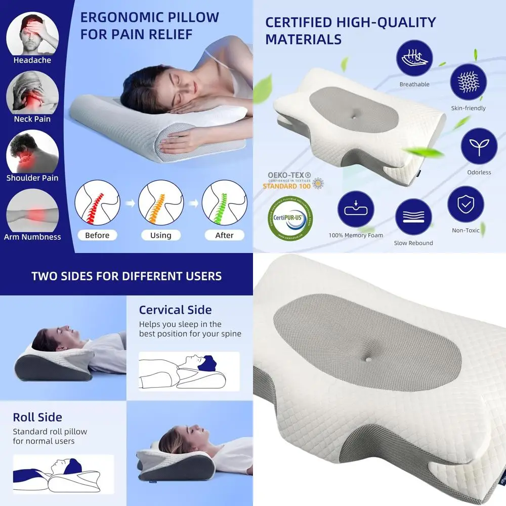 

Эргономичная подушка из пены с эффектом памяти для сна по бокам, спинам и живота, двусторонним дизайном и дышащим чехлом, серая