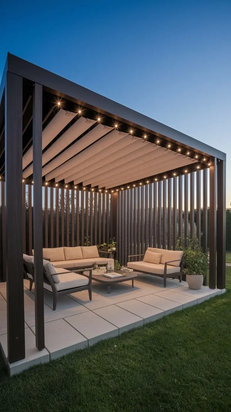 Modern Smart Motorized Aluminum Outdoor Pavilion for Backyard Waterproof Windproof Garden Gazebo with Adjustable Louvered Roof