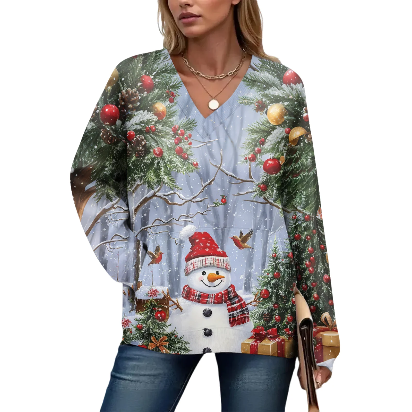 Christmas Women'S Hooded Sweatshirt Pullover Long-Sleeved Top Casual Fashion Print Home Clothes Daily Loose Comfortable