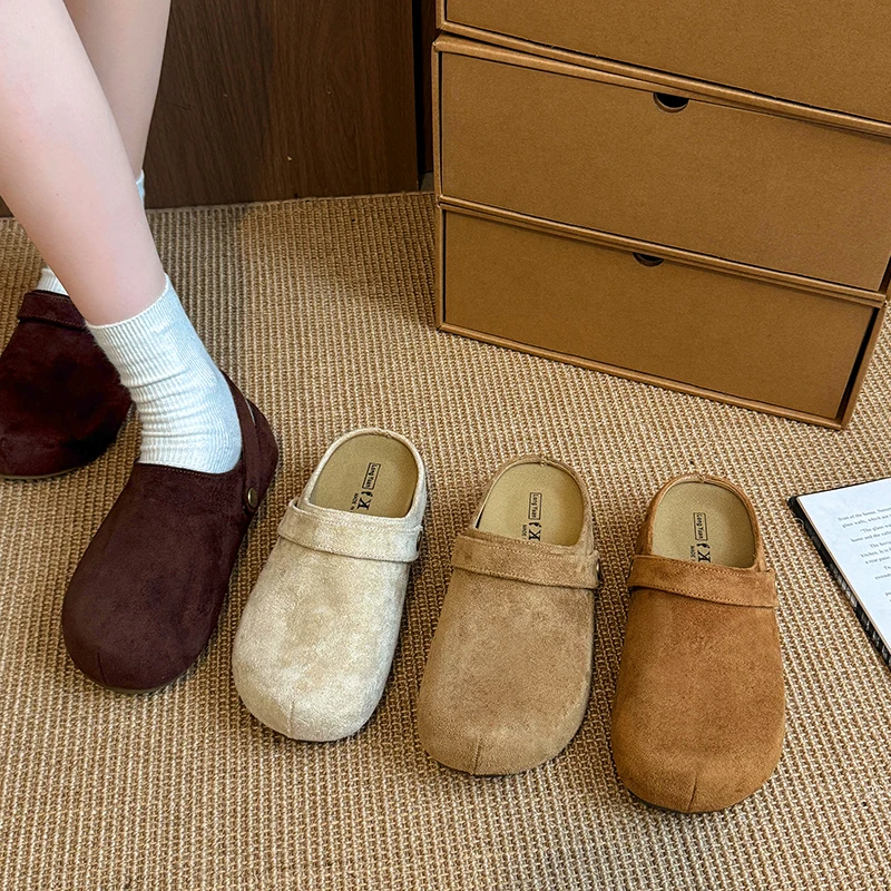 

Women's Half Slippers Thick-soled Baotou Slip-on Women's Shoes 2025 Autumn and Winter New Style Comfortable and Warm Slippers
