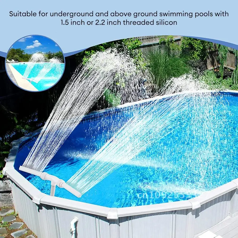 Fonte de piscina cascata ajustável, fonte de água com spray duplo, decoração de piscina, resfriamento engraçado para quintal