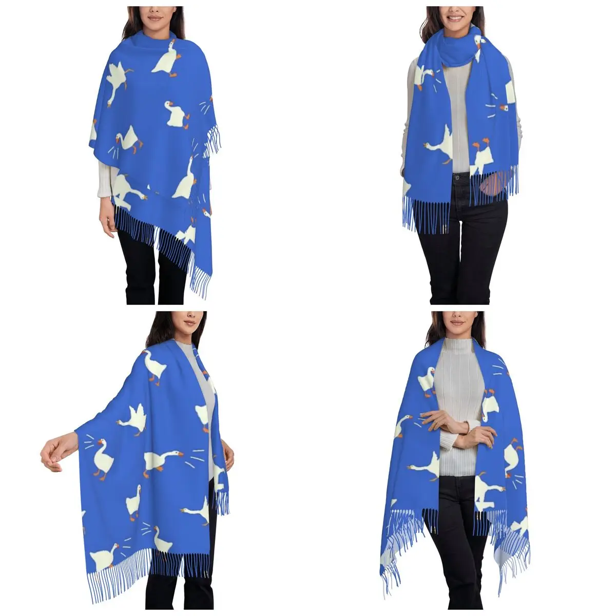 Untitled Goose Game - Blue Scarf Tassel Scarves Women Soft Warm Shawls and Wraps Long Fall Winter Shawl Wrap