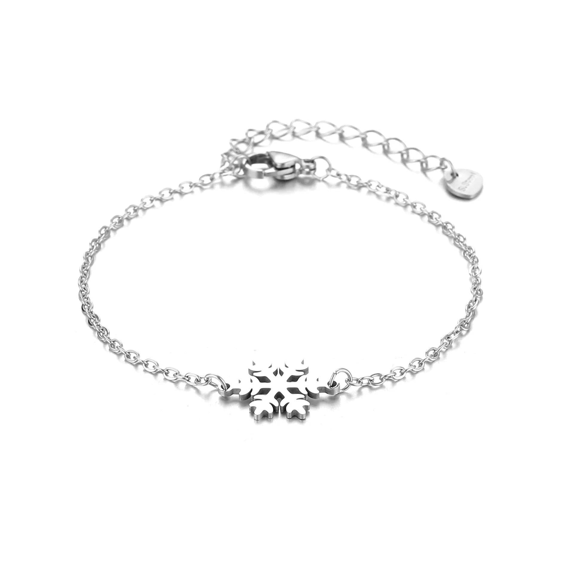 Women Fashion Stainless Steel Cute Snowflake Cuff Bracelet Girl Snow Jewelry Winter Christmas New Year Simple Bracelet Accessory