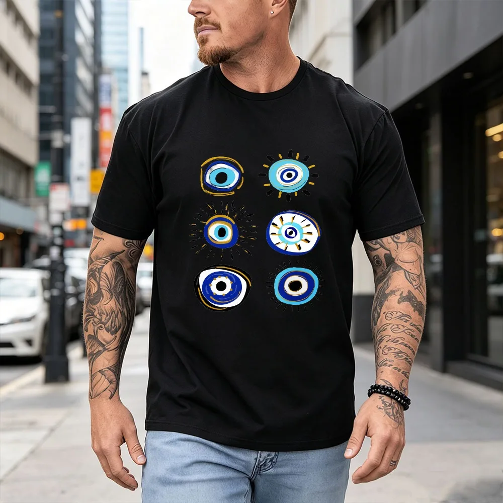 Abstract Evil Eye Art Cotton T‑Shirt Trendy Unisex Tee Boho Mystic Streetwear Summer Short‑Sleeve Tops Protective Charm Appare