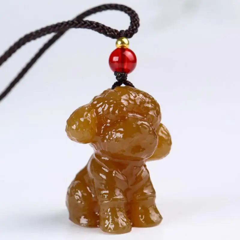

Натуральный нефрит, желтый нефрит, ожерелье с собакой, женское исцеляющее драгоценное камни, ювелирные изделия, натуральное китайское ожерелье с подвеской в виде Тедди из нефрита Хэтянь