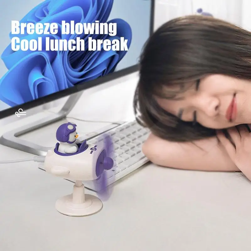 Personal Desk Fan Cute Duck Pilot Desktop Fan Portable Lightweight Cooling Device Multi-Angle Adjustment Cooler For Indoor