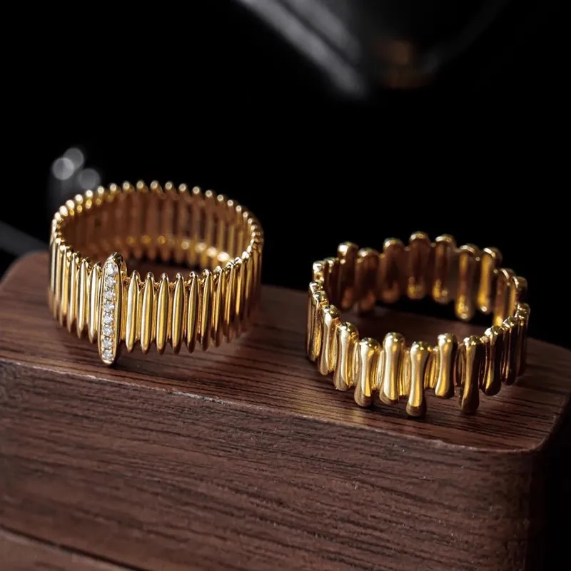 

French Retro Cool Accordion Set Zircon Ring, Wide Version Light Luxury Versatile Luxury Fashion Women's Holiday Gift