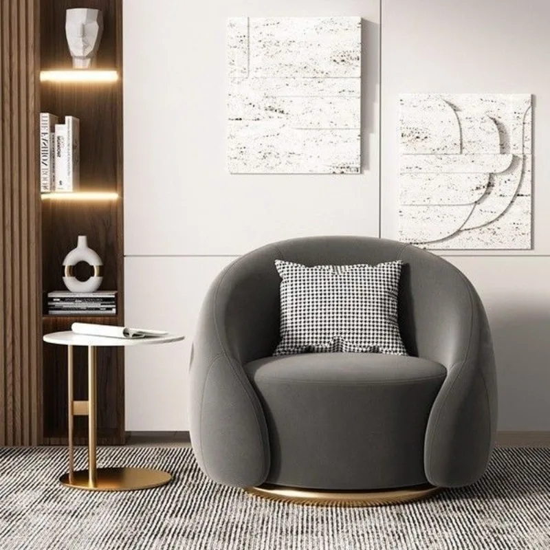 Curved Rotating Sofa Chair with Milk Oil Style Lazy Sofa, Living Room Balcony Leisure Chair, Homestay Single Person Fabric Chair