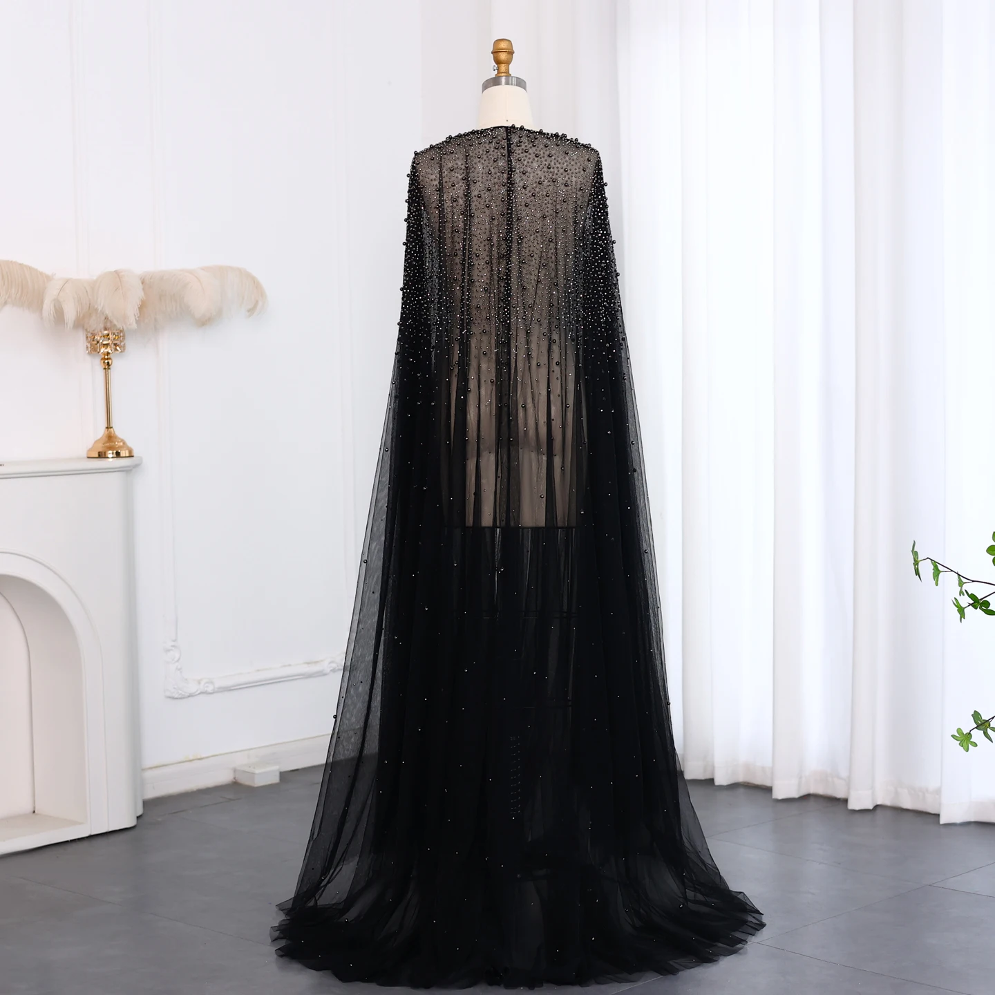 Sharon Said Elegante abito da sera con mantella in rilievo nero con pavimento a terra arabo per abito da sposa da donna SF082 personalizzato