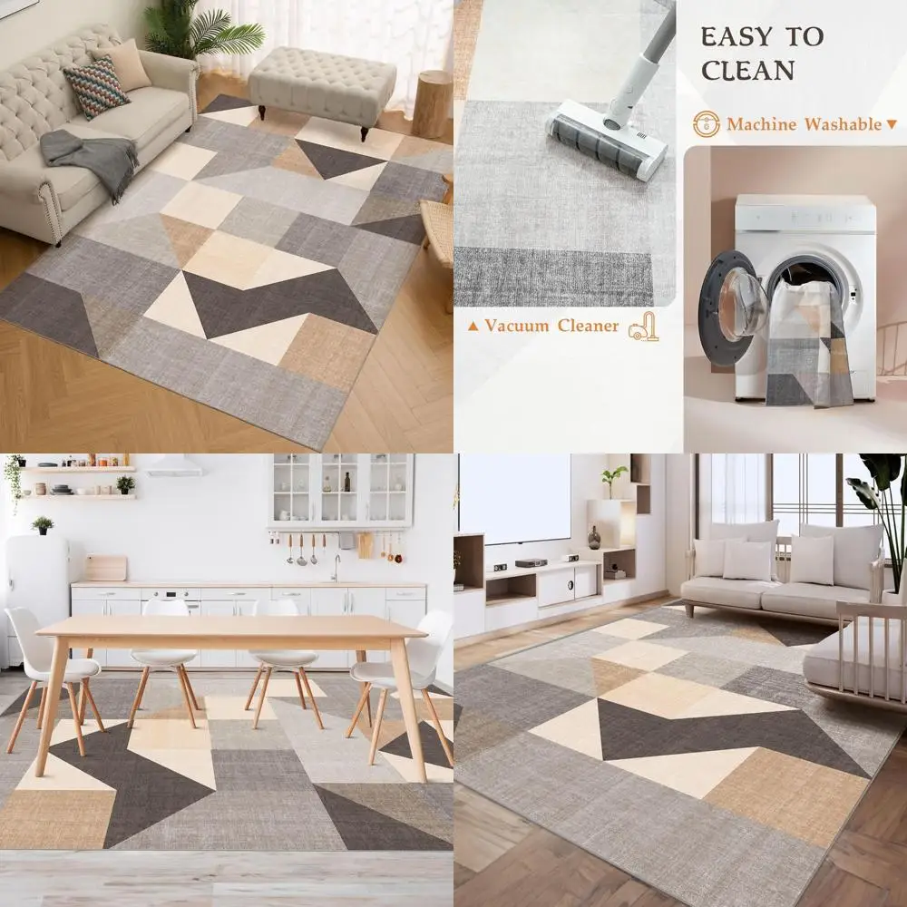 

Machine Washable Geometric 5x7 Area Rugs: Soft, Non-Slip, and Non-Shed for Living Rooms and Bedrooms