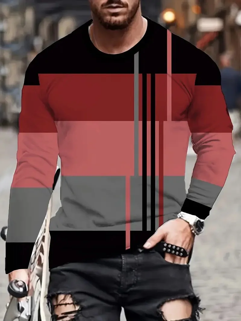 

Новая мужская футболка с длинными рукавами на весну и осень 2024, уличная мода и комфорт, с 3D-принтом.