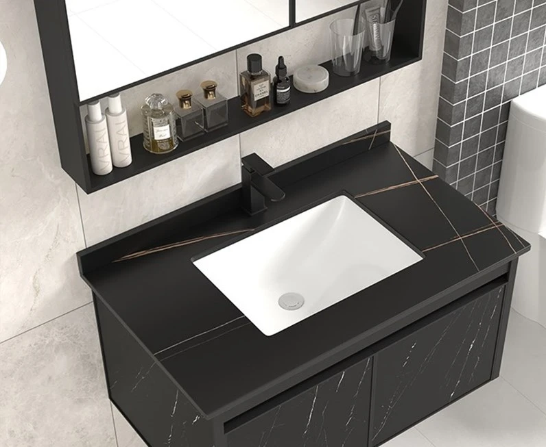 2024 modern style aluminium bathroom furniture vanity cabinet set with sink mirror wall mounted type