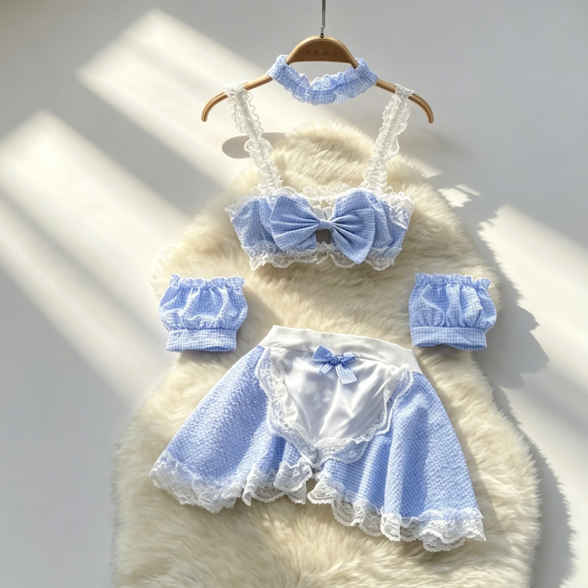 Women's Y2k Japanese Hotsweet Bow Strap Camisole Crop Tops+Mini Skirts Sets Patchwork Lace Plaid Kawaii Cute Sexy Club Suits New
