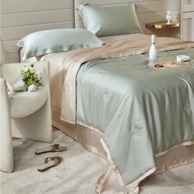 2024 Newest Four-piece Bedding Simple Cotton Double Household Bed Sheet Quilt Cover Embroidered Comfortable Bedding Khaki Green