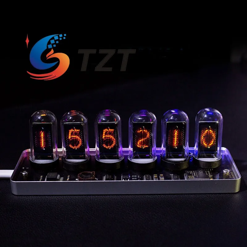 TZT HamGeek IPS RGB Pseudo Glow Tube Clock Desktop Clock Creative Decoration with Aluminum Alloy Base