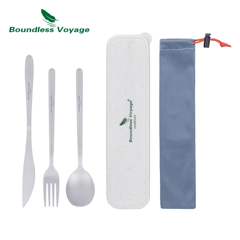 Boundless Voyage Titanium QueSet, Camping, Couverts utilitaires, Baguettes, Couteau, Fourchette, Cuillère, Ensemble 3/4 pièces, Voyage à domicile