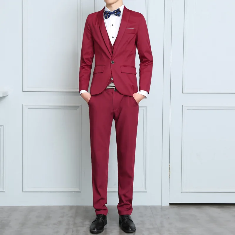 

8860 Men's Korean style slim fit professional three piece suit