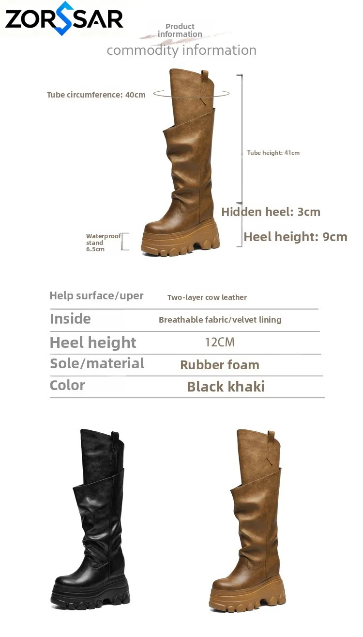 Genuine Leather Platform Women Knight Long Boots Fashion Warm Fur Shoes Autumn Winter Wedges Heels Ladies Knee High Booties