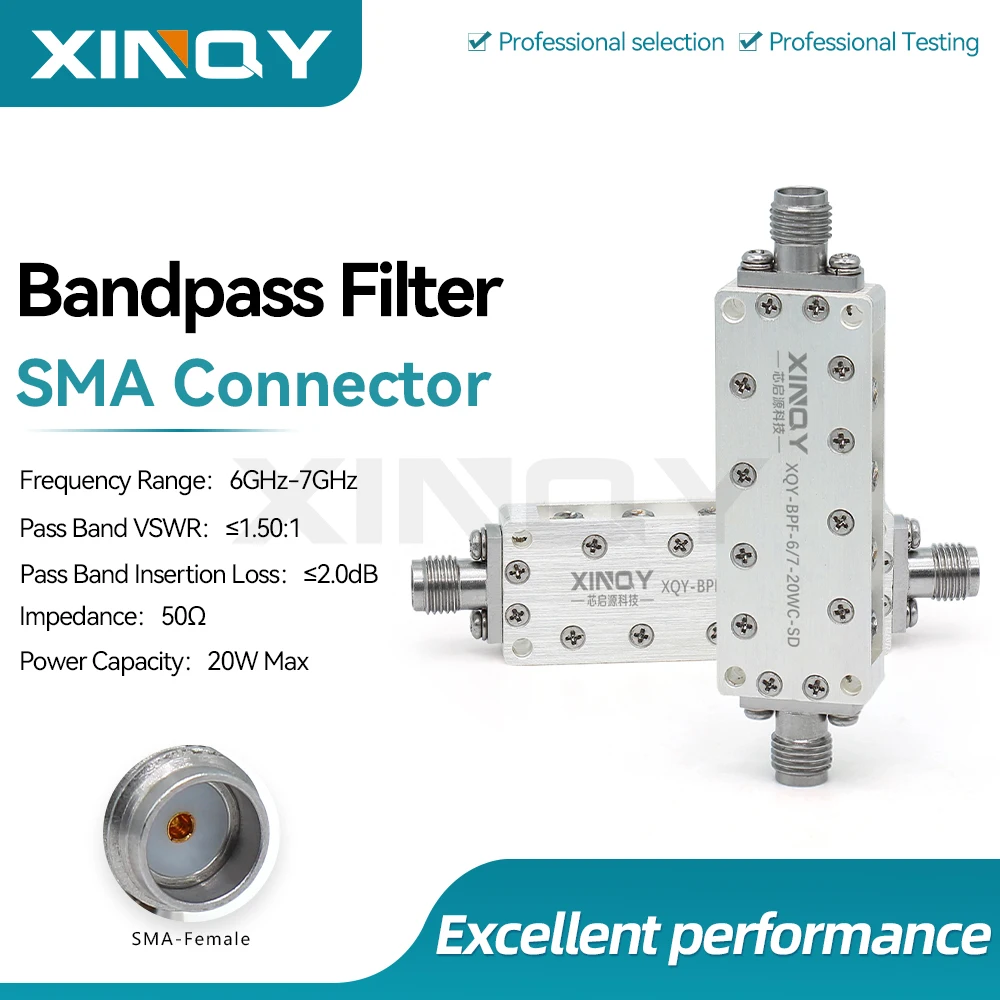 Xinqy 6-7g Bpf Bandpass Filter Sma Cavity Type 20W Power Low Loss 50 Ohms