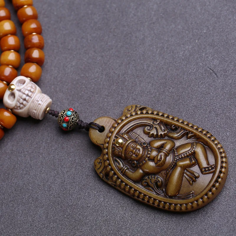 108 Yak Bone Buddhist With , Handheld Six-Syllable Mantra Beads, Three-Way Copper Square Bead Accessories