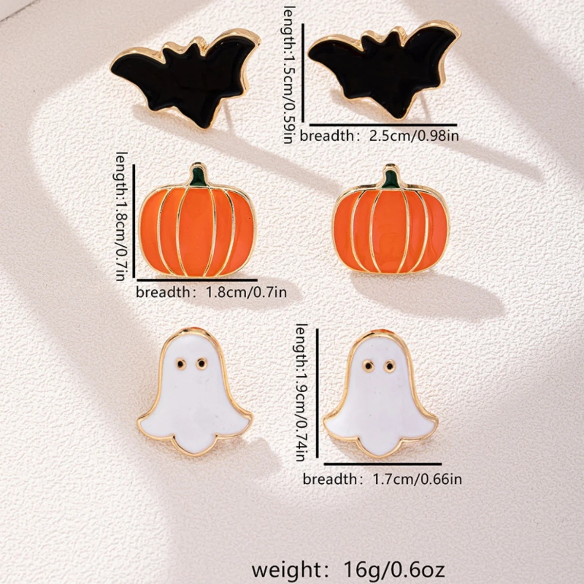 3Pairs/Set Halloween Earrings Set Cartoon Cute Pumpkin Animal Bat Ghost Stud Earring Funny Gothic Party Jewelry For Women Men