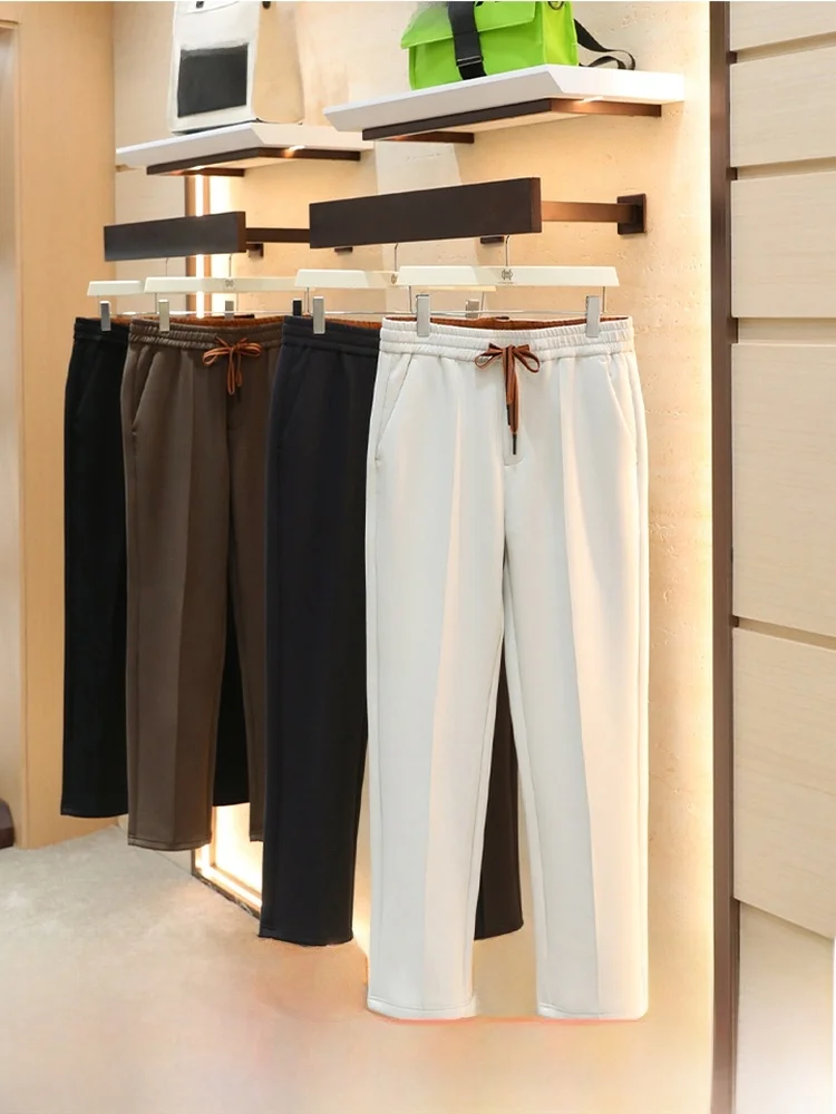 

Итальянские роскошные воздушные многослойные мужские повседневные спортивные штаны с прямыми штанинами, удобная эластичная талия, полиэстер, хлопок, вискоза